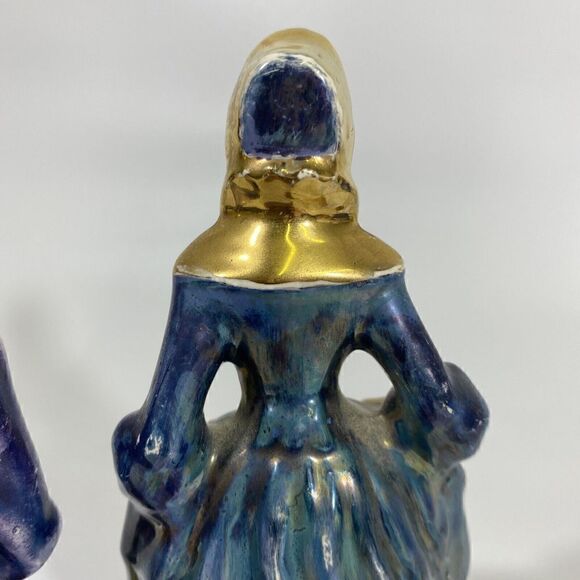 Vtg Staffordshire Man & Woman Majolica art Pottery Figurine Pair cottagecore - Picture 13 of 15